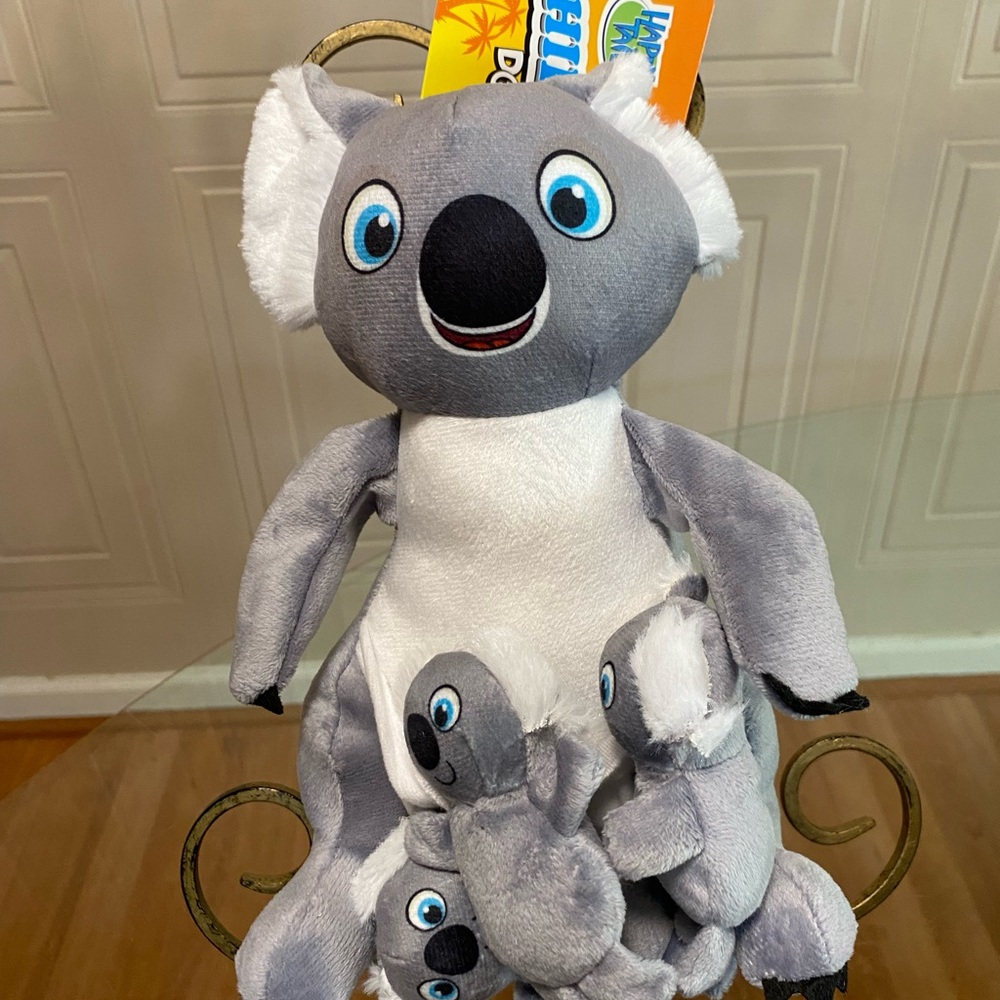 Happy Tails Hide & Seek Dog Toy Kuala Bear With Baby Squeakers Burrowing 12”